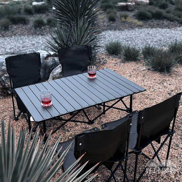 大尺寸鋁合金可升降露營野餐折疊收納蛋捲桌 (附收納袋及桌底置物籃)