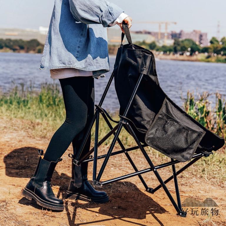 牛津布戶外露營折疊月亮椅露營椅(附收納袋)