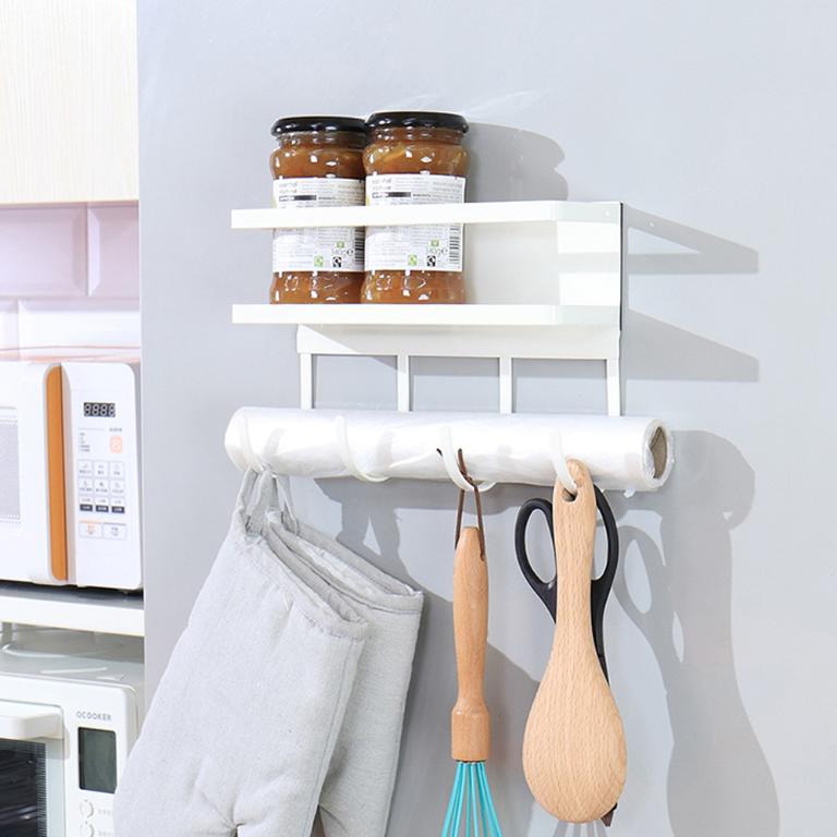 日式廚房磁吸免打孔側壁直立收納掛架-調味瓶/掛勾
