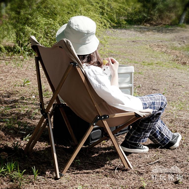 戶外露營可拆洗坐墊木紋折疊椅 (附收納袋)