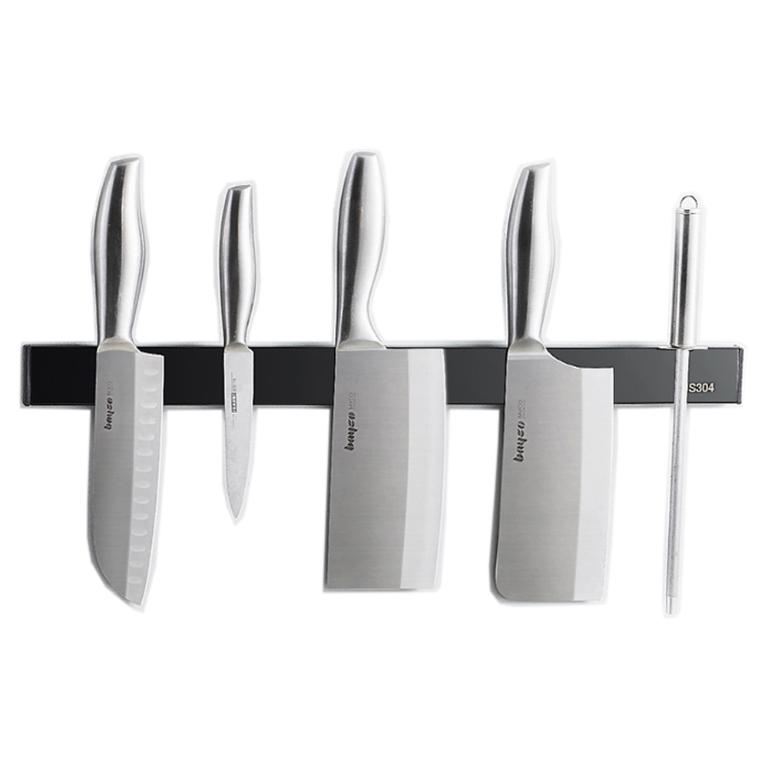 黑色304不鏽鋼免打孔壁掛式廚房用具磁吸刀架 (30cm、40cm、50cm)
