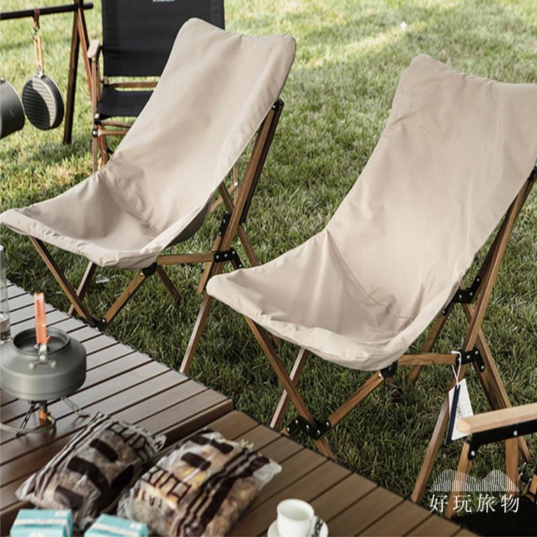 戶外露營可拆洗坐墊木紋折疊椅 (附收納袋)