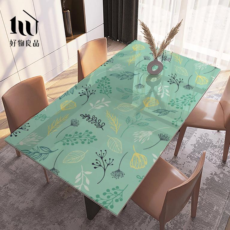 《薄荷花草》設計款印花質感生活軟玻璃防油防燙防髒PVC餐桌墊