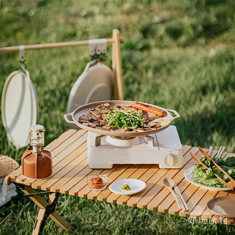 全新韓國木把手麥飯石不沾鍋烤盤(附收納袋)烤肉盤 露營烤盤 不沾鍋烤盤 燒烤盤 燒肉 煎盤