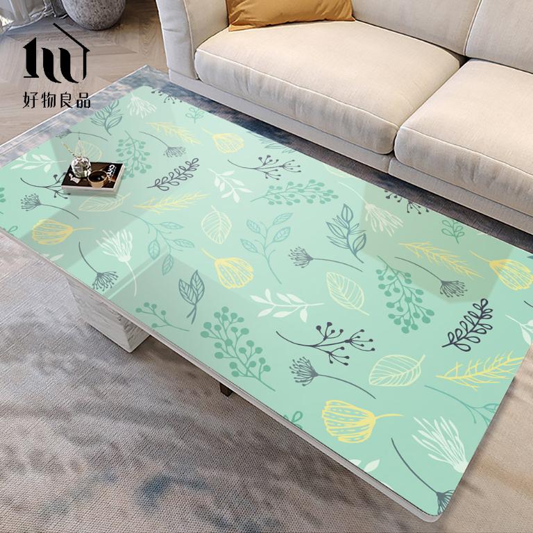 《薄荷花草》設計款印花質感生活軟玻璃防油防燙防髒PVC餐桌墊