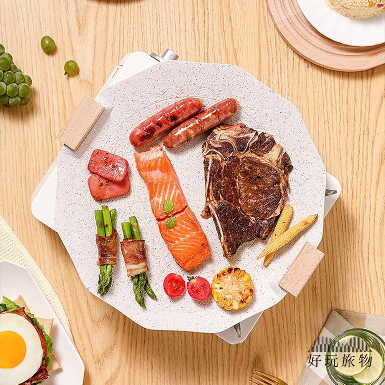 六角形麥飯石不沾鍋露營烤盤(附收納袋)露營烤盤 韓式烤盤 不沾鍋 麥飯石