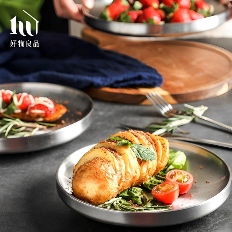 304不鏽鋼雙層隔熱圓盤｜防燙餐盤 堆疊收納 戶外野餐盤＿三款尺寸