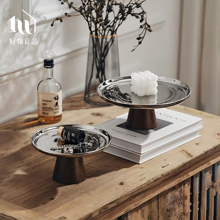 鏡面原木款_高質感玻璃罩高腳蛋糕盤飾品托盤