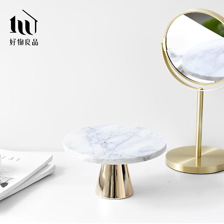 大理石金屬款_高質感玻璃罩高腳蛋糕盤飾品托盤