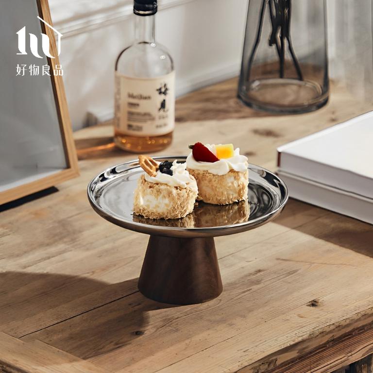 鏡面原木款_高質感玻璃罩高腳蛋糕盤飾品托盤