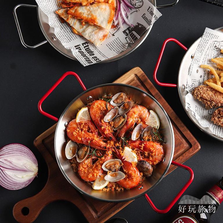 紅色雙耳把手不鏽鋼平底鍋 露營烤盤 露營煎鍋