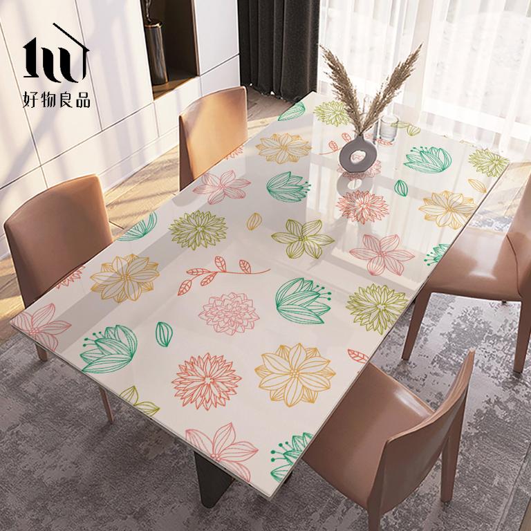 《幸福花卉》設計款印花質感生活軟玻璃防油防燙防髒PVC餐桌墊