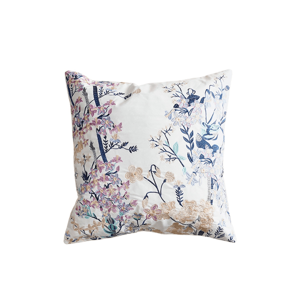 Ks｜洛迪花園 刺繡靠墊套抱枕 | 白 青花 (50x50cm，含靠墊芯)