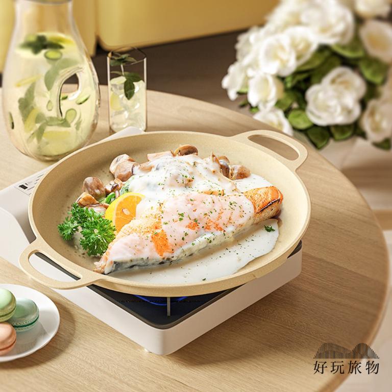 全新韓國木把手麥飯石不沾鍋烤盤(附收納袋)烤肉盤 露營烤盤 不沾鍋烤盤 燒烤盤 燒肉 煎盤