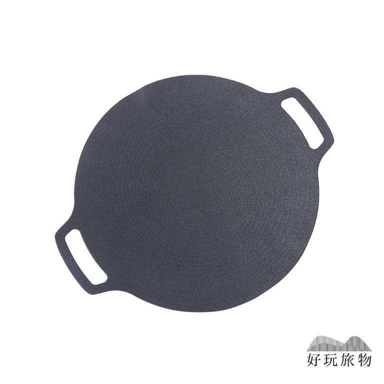 輕量薄型韓式麥飯石雙耳不沾鍋烤肉盤(附收納袋)韓式烤盤 露營烤盤