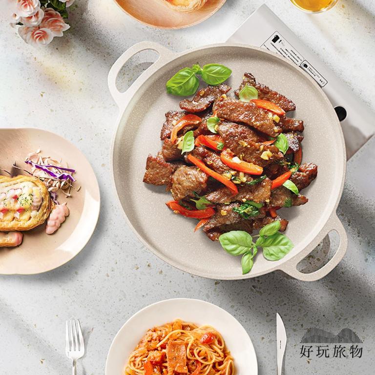 全新韓國木把手麥飯石不沾鍋烤盤(附收納袋)烤肉盤 露營烤盤 不沾鍋烤盤 燒烤盤 燒肉 煎盤