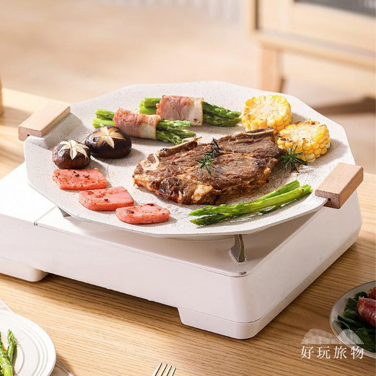 六角形麥飯石不沾鍋露營烤盤(附收納袋)露營烤盤 韓式烤盤 不沾鍋 麥飯石