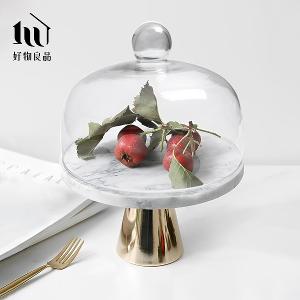 大理石金屬款_高質感玻璃罩高腳蛋糕盤飾品托盤