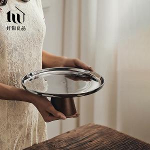 鏡面原木款_高質感玻璃罩高腳蛋糕盤飾品托盤