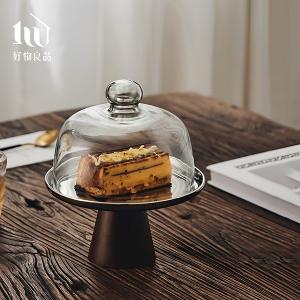鏡面原木款_高質感玻璃罩高腳蛋糕盤飾品托盤