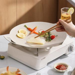 輕量薄型韓式麥飯石雙耳不沾鍋烤肉盤(附收納袋)韓式烤盤 露營烤盤