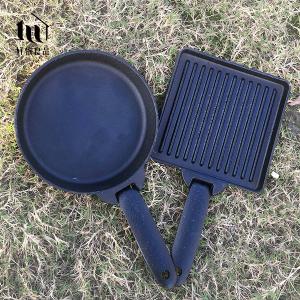 露營專用折疊鑄鐵煎鍋盤套二入組（直徑15公分）露營烤盤 小型煎盤 戶外煎盤