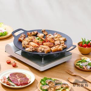 輕量薄型韓式麥飯石雙耳不沾鍋烤肉盤(附收納袋)韓式烤盤 露營烤盤