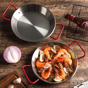 紅色雙耳把手不鏽鋼平底鍋 露營烤盤 露營煎鍋