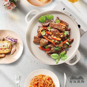 全新韓國木把手麥飯石不沾鍋烤盤(附收納袋)烤肉盤 露營烤盤 不沾鍋烤盤 燒烤盤 燒肉 煎盤