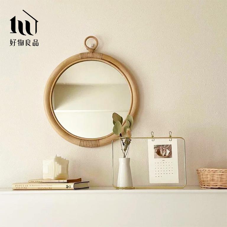 35x35cm_日本藤木竹編吊掛化妝小圓鏡