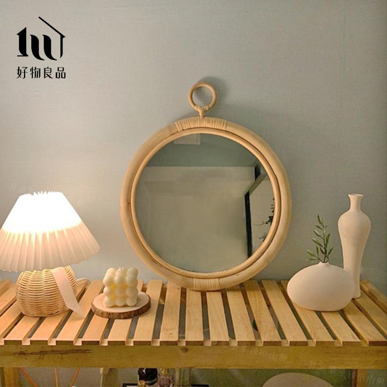 35x35cm_日本藤木竹編吊掛化妝小圓鏡