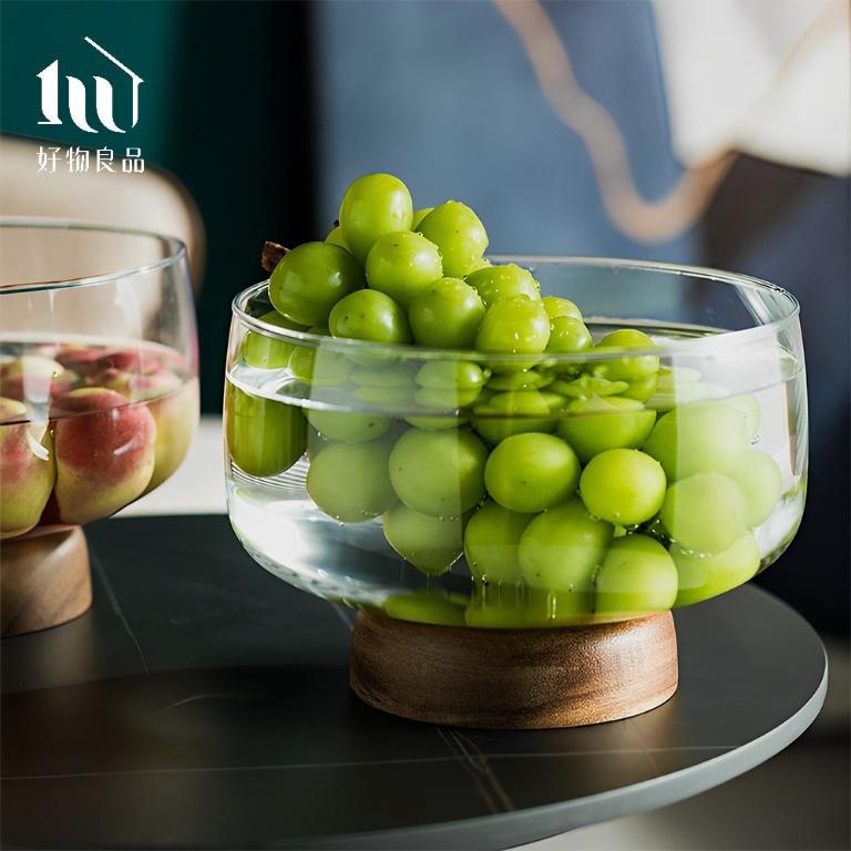 玻璃木座水果零食收納高腳碗(2款任選)