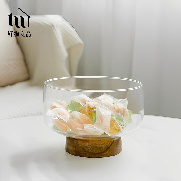 玻璃木座水果零食收納高腳碗(2款任選)