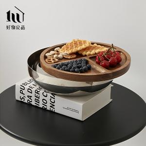 304不鏽鋼鏡面沙拉碗盆帶蓋分格水果盤