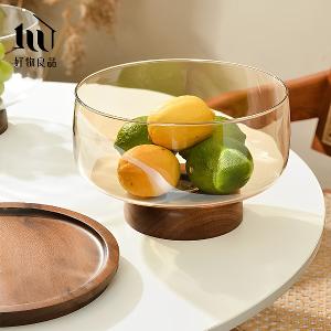 玻璃木座水果零食收納高腳碗(2款任選)