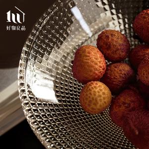 立體紋理玻璃實木座水果零食托盤