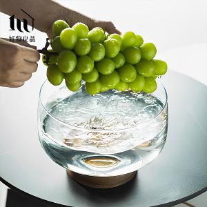 玻璃木座水果零食收納高腳碗(2款任選)