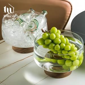 玻璃木座水果零食收納高腳碗(2款任選)