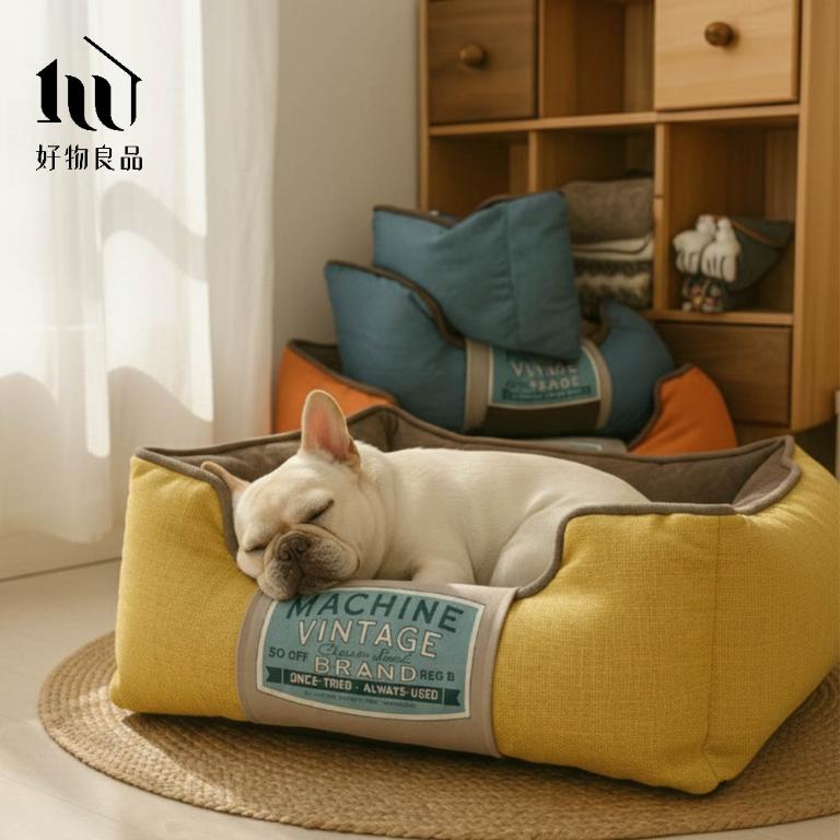 可拆洗耐咬帆布寵物沙發床四季通用狗窩方形加厚睡墊