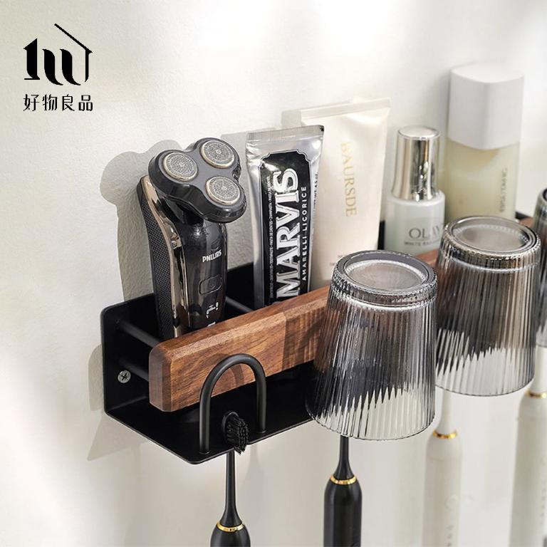 浴室防水防鏽原木牙刷漱口杯置物掛架