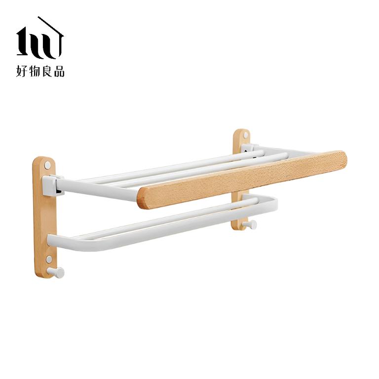 浴室防水防鏽原木收納雙層毛巾掛架