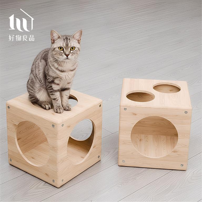 日本單元式設計實木寵物貓隧道貓迷宮置物箱