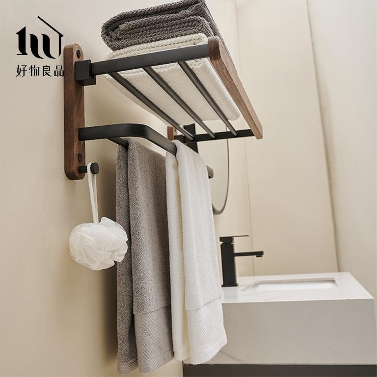 浴室防水防鏽原木收納雙層毛巾掛架
