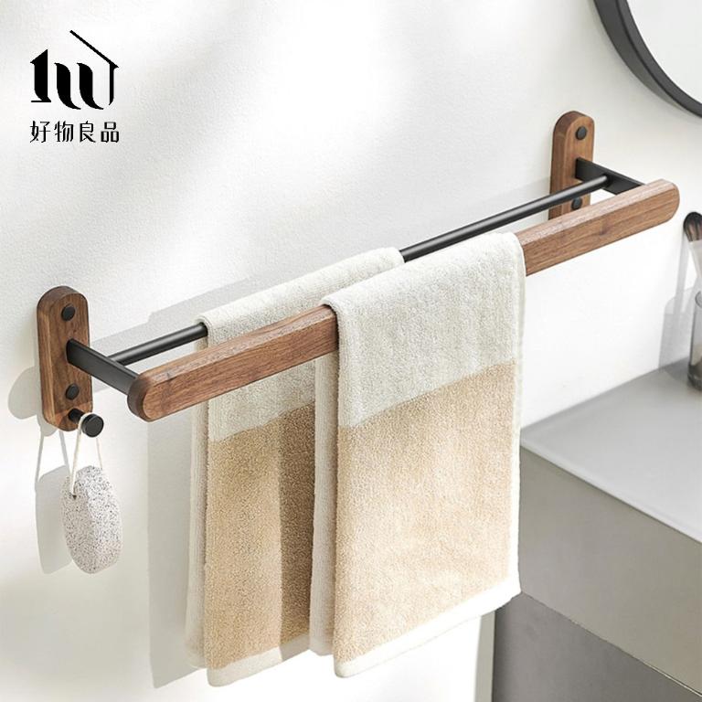 浴室防水防鏽原木單層毛巾掛架