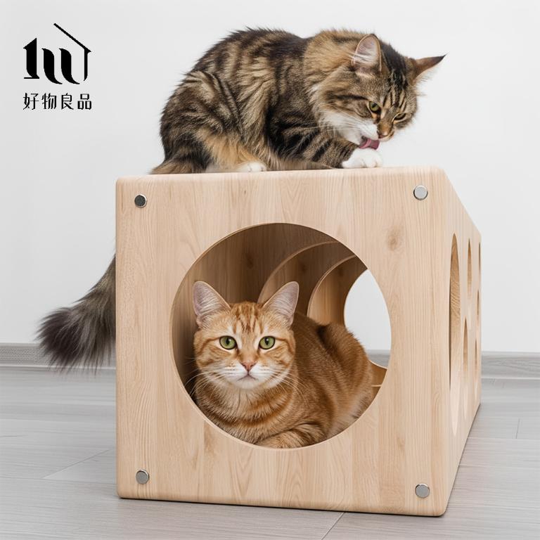 日本單元式設計實木寵物貓隧道貓迷宮置物箱