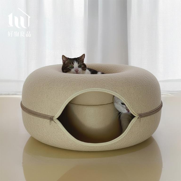 日本高品質加厚不織布圓形貓床貓隧道
