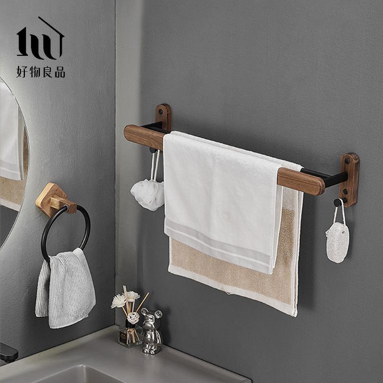 浴室防水防鏽原木單層毛巾掛架