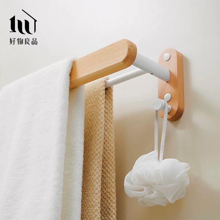 浴室防水防鏽原木單層毛巾掛架