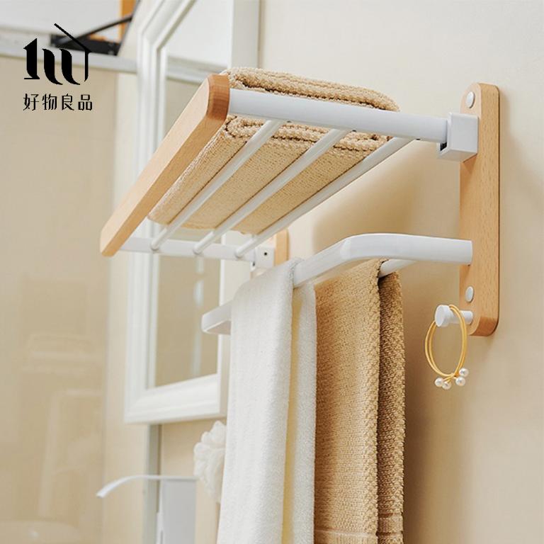 浴室防水防鏽原木收納雙層毛巾掛架