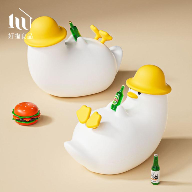 韓國啤酒鴨玩偶｜矽膠充電小夜燈&times;智能開關手機支架